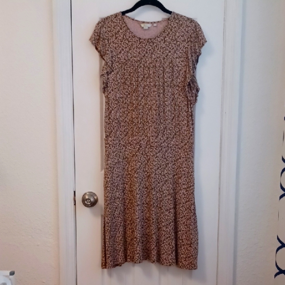 Boden Flutter Sleeve Dress Olive and Pink Ivy Print